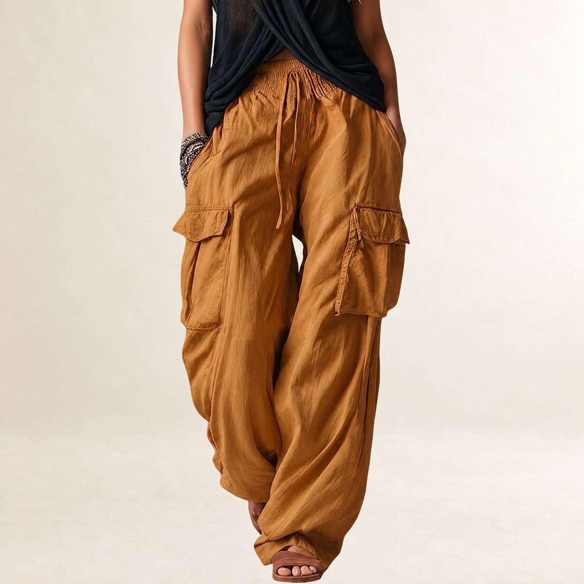 Cargo Pants for Women with Drawstring Waist and Relaxed Fit