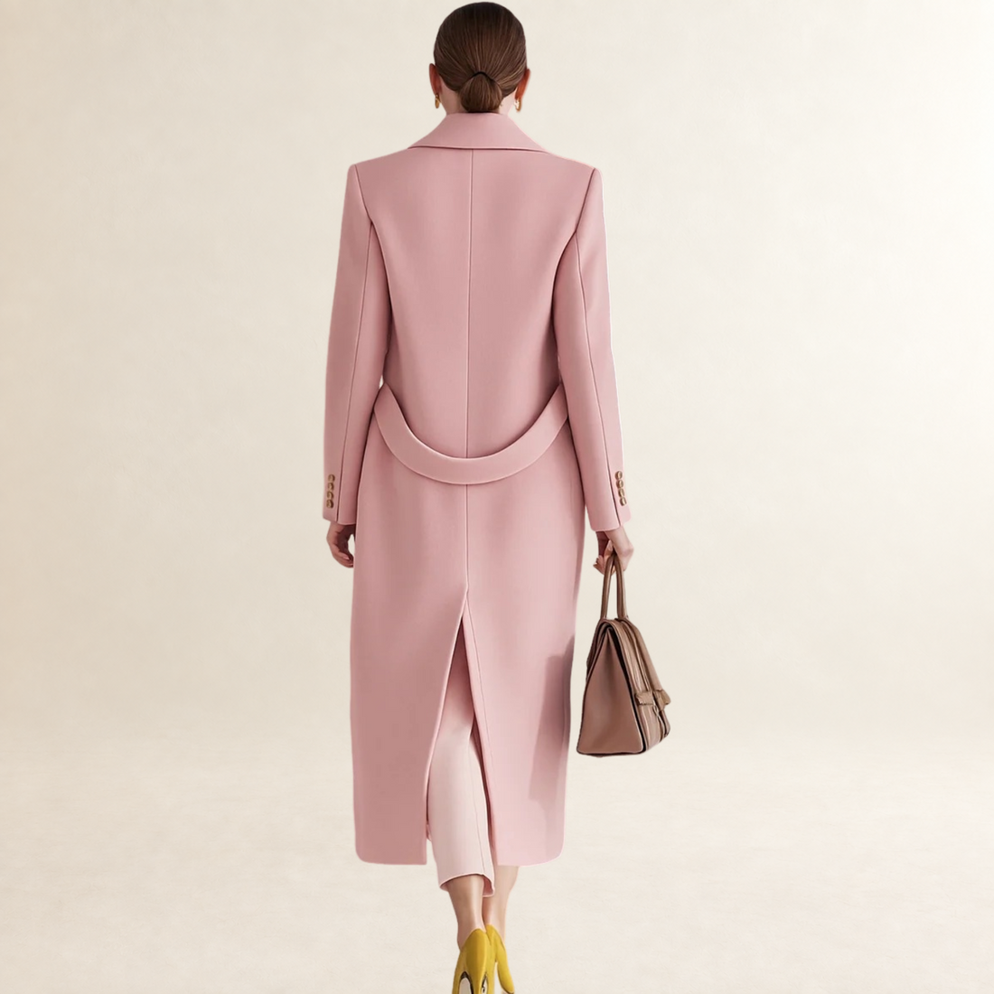 Coat for Women Longline Tailored Double-Breasted with Notched Lapel - Regular Fit