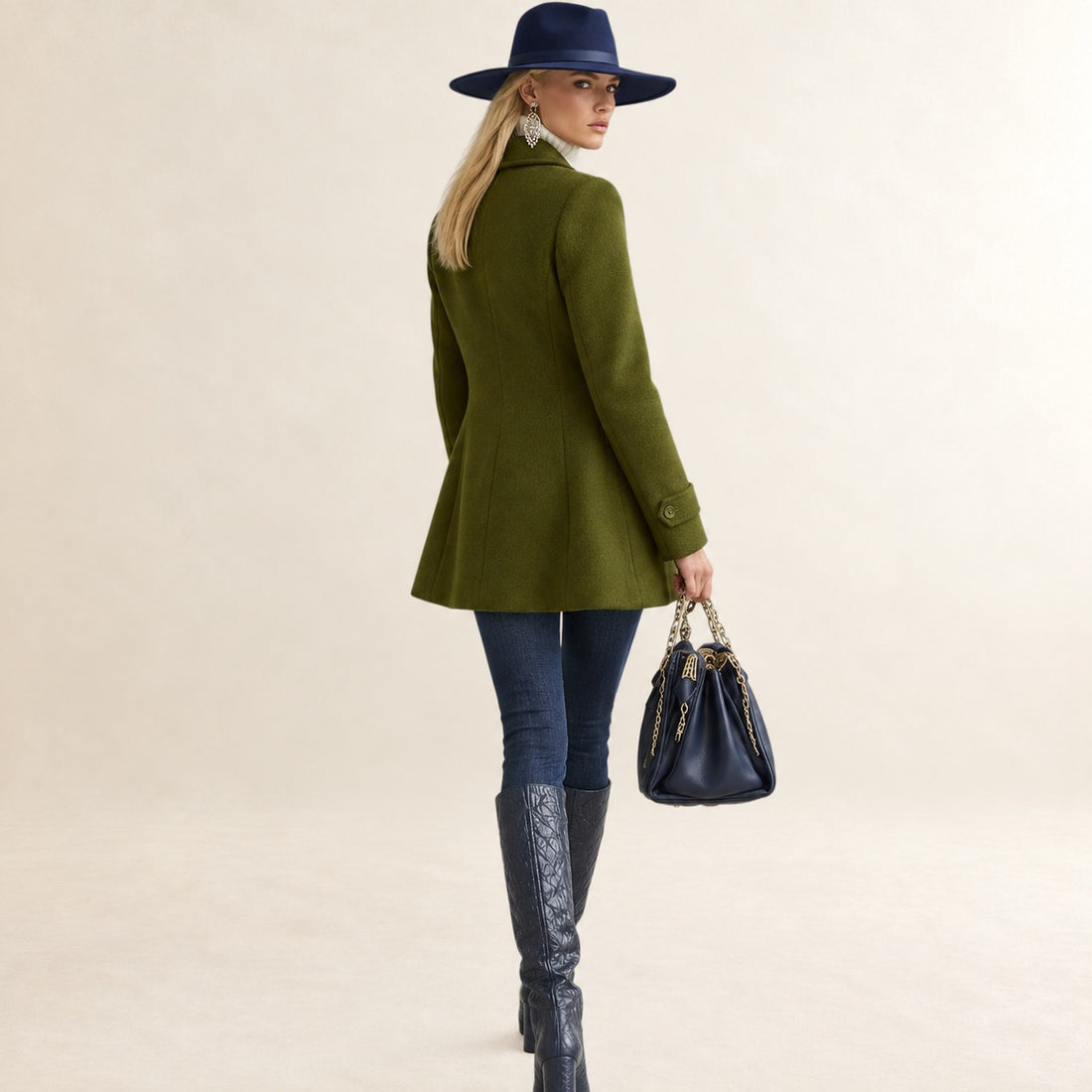 Coat for Women with Lapel Collar and Button Closure - Regular Fit