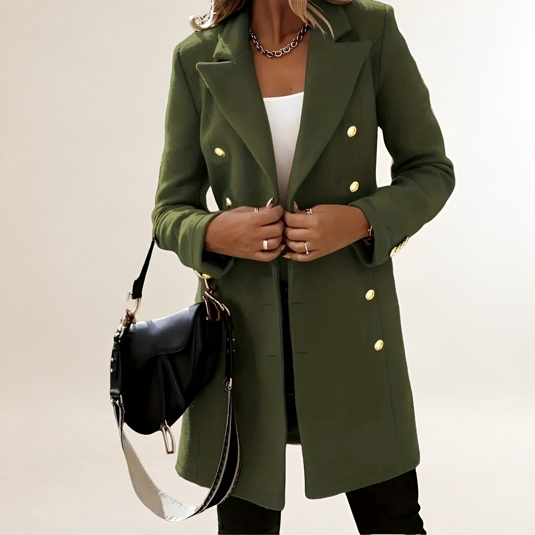 Double-Breasted Coat for Women - Classic Collar, Long Sleeve, Tailored Fit