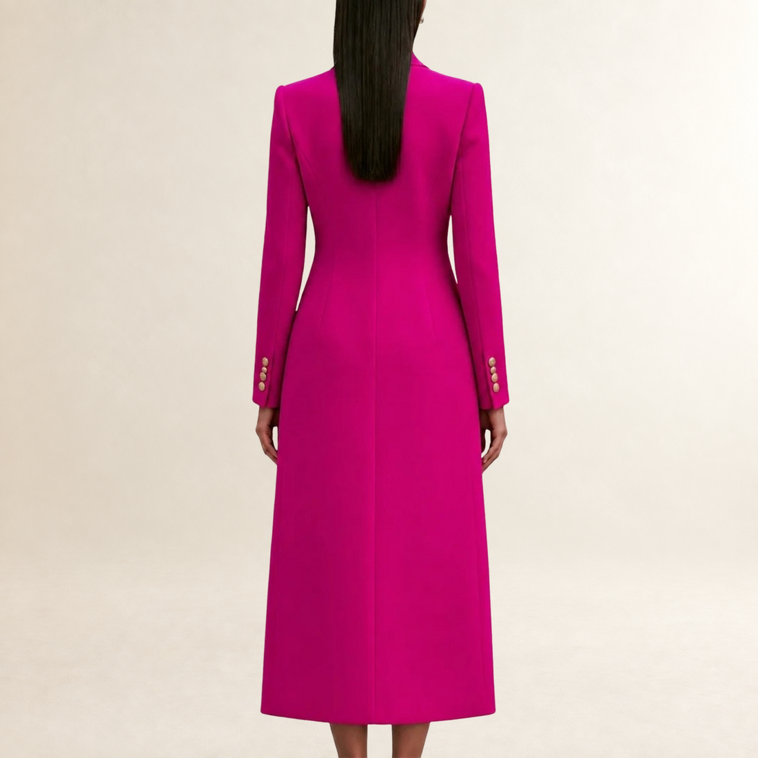 Dress Set Women Double-Breasted Maxi Coat with Turtleneck Midi Dress - Tailored Fit