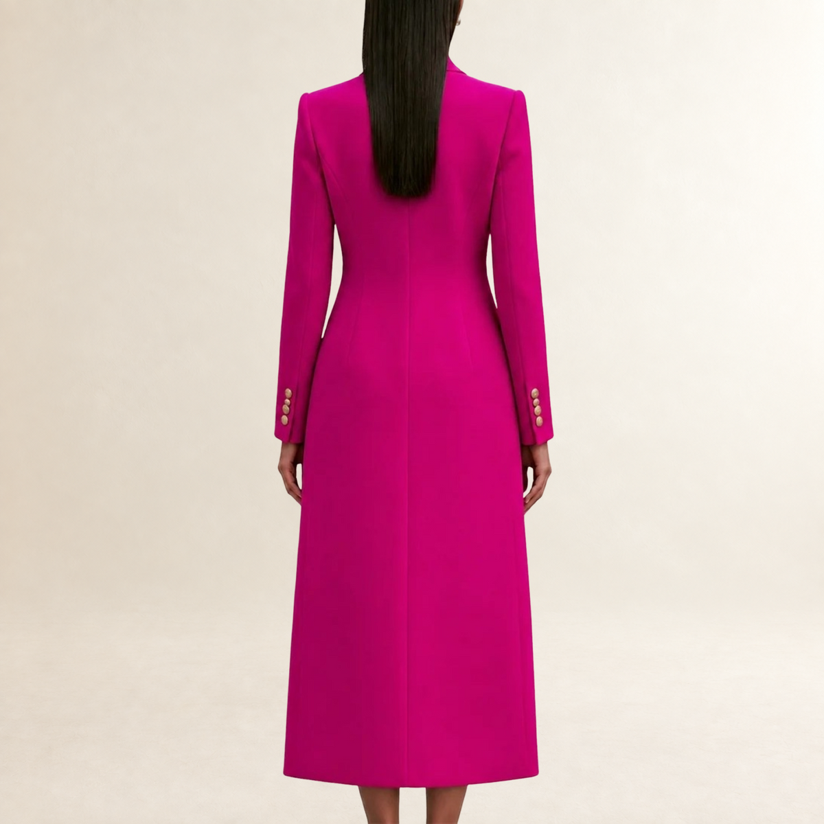 Dress Set Women Double-Breasted Maxi Coat with Turtleneck Midi Dress - Tailored Fit