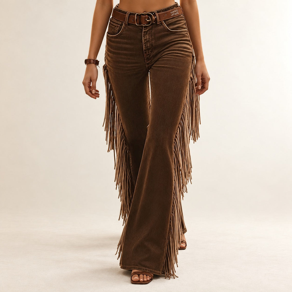 Flared Pants Women Fringe Design - Loose Fit Vintage Style