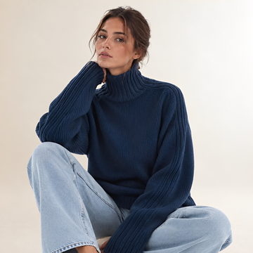 High Neck Sweater for Women Long Sleeve Regular Fit Ribbed Design