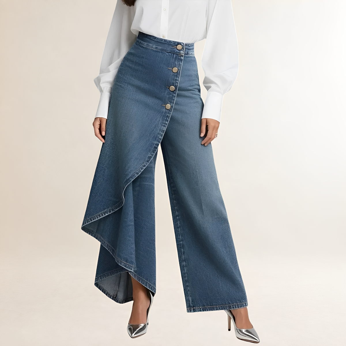 High-Waist Jeans Women Asymmetrical Overlay Wide Leg - Relaxed Fit