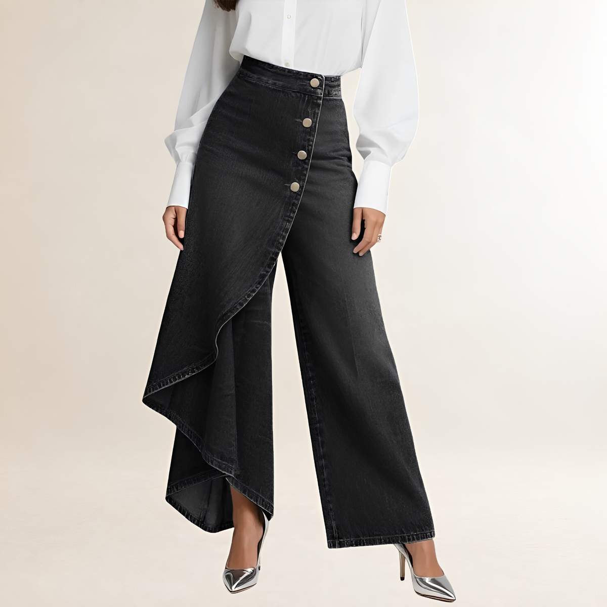 High-Waist Jeans Women Asymmetrical Overlay Wide Leg - Relaxed Fit