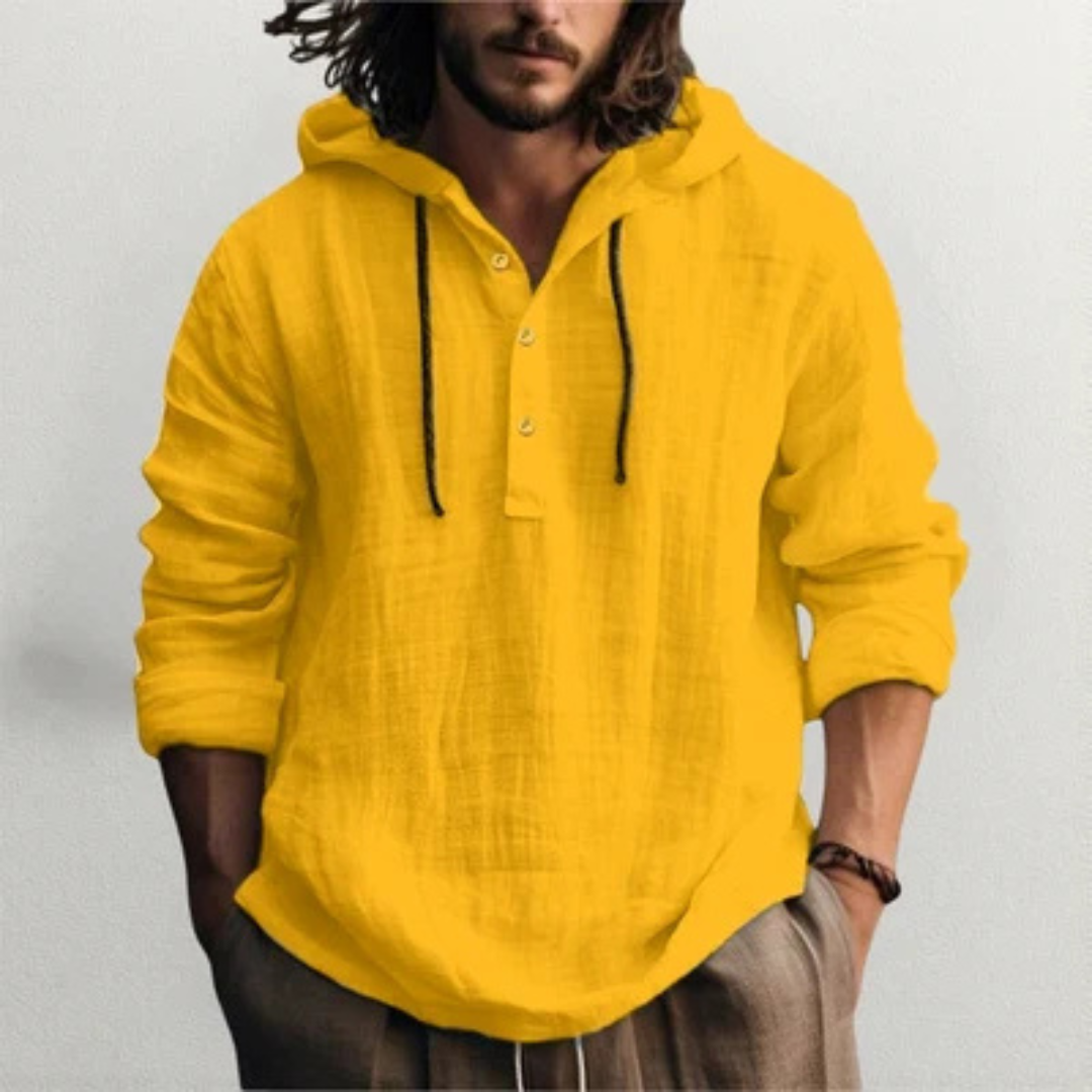 Hooded Henley Shirt for Men, Long Sleeve with Drawstring Hood and Half-Button Placket, Relaxed Fit