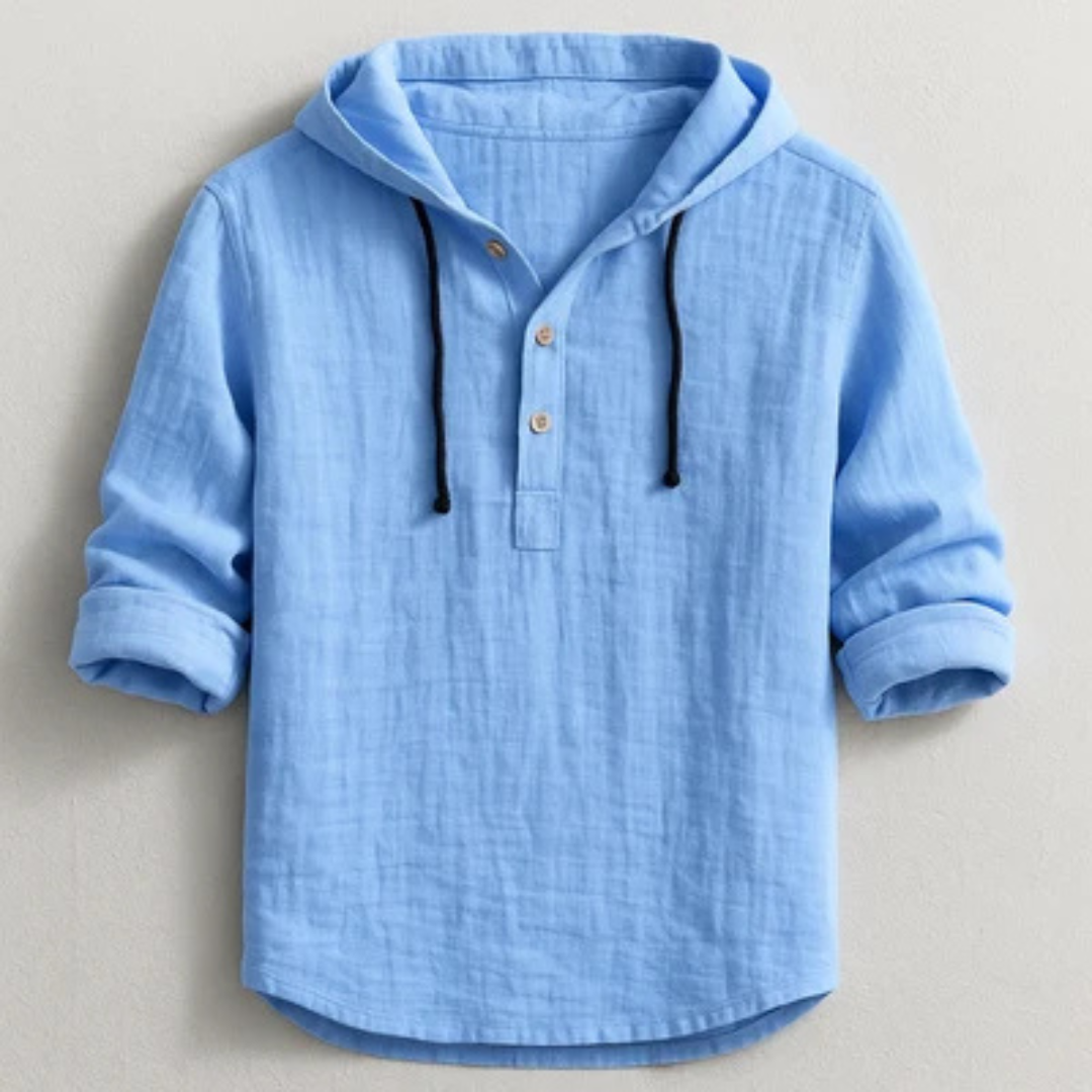 Hooded Henley Shirt for Men, Long Sleeve with Drawstring Hood and Half-Button Placket, Relaxed Fit