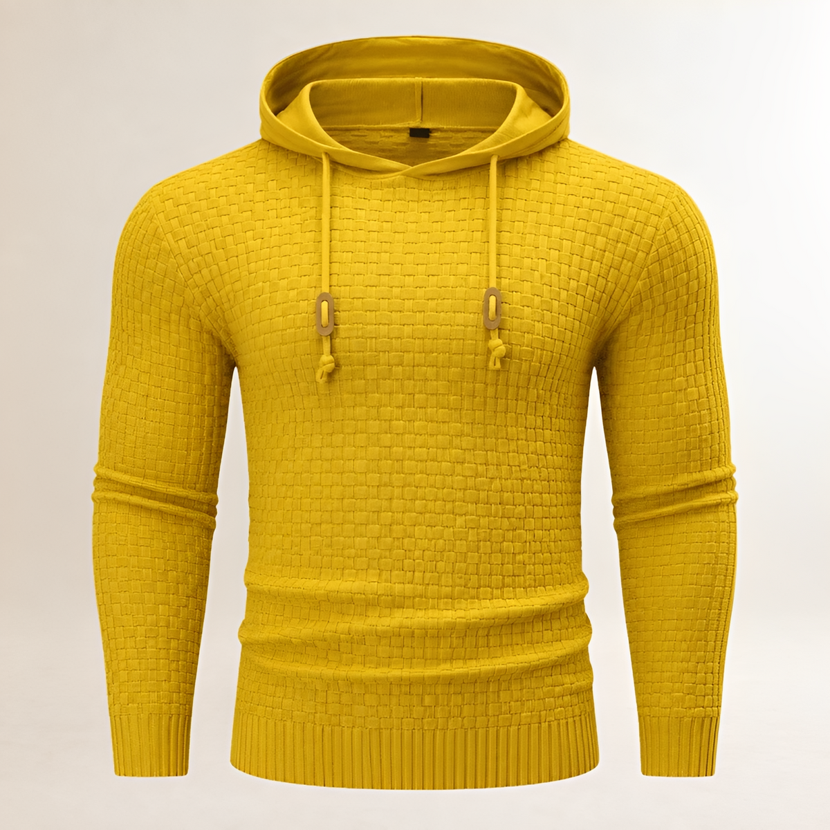 Hoodie Men's Pullover with Basket-Weave Texture, Drawstring Hood, Ribbed Cuffs, Tailored Fit
