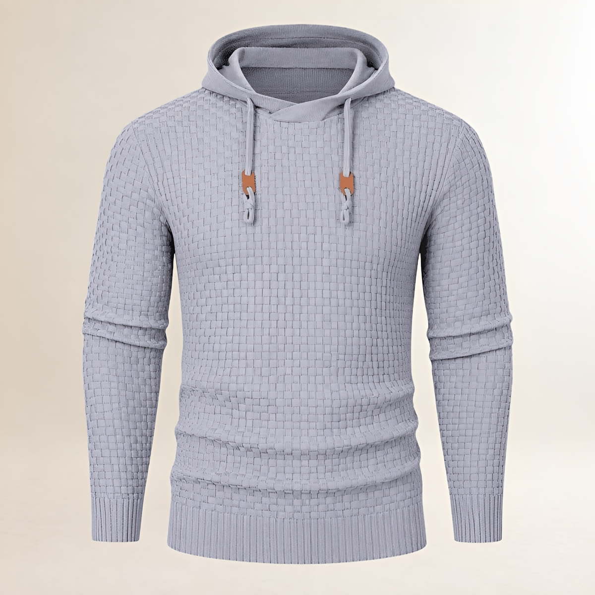 Hoodie Men's Pullover with Basket-Weave Texture, Drawstring Hood, Ribbed Cuffs, Tailored Fit