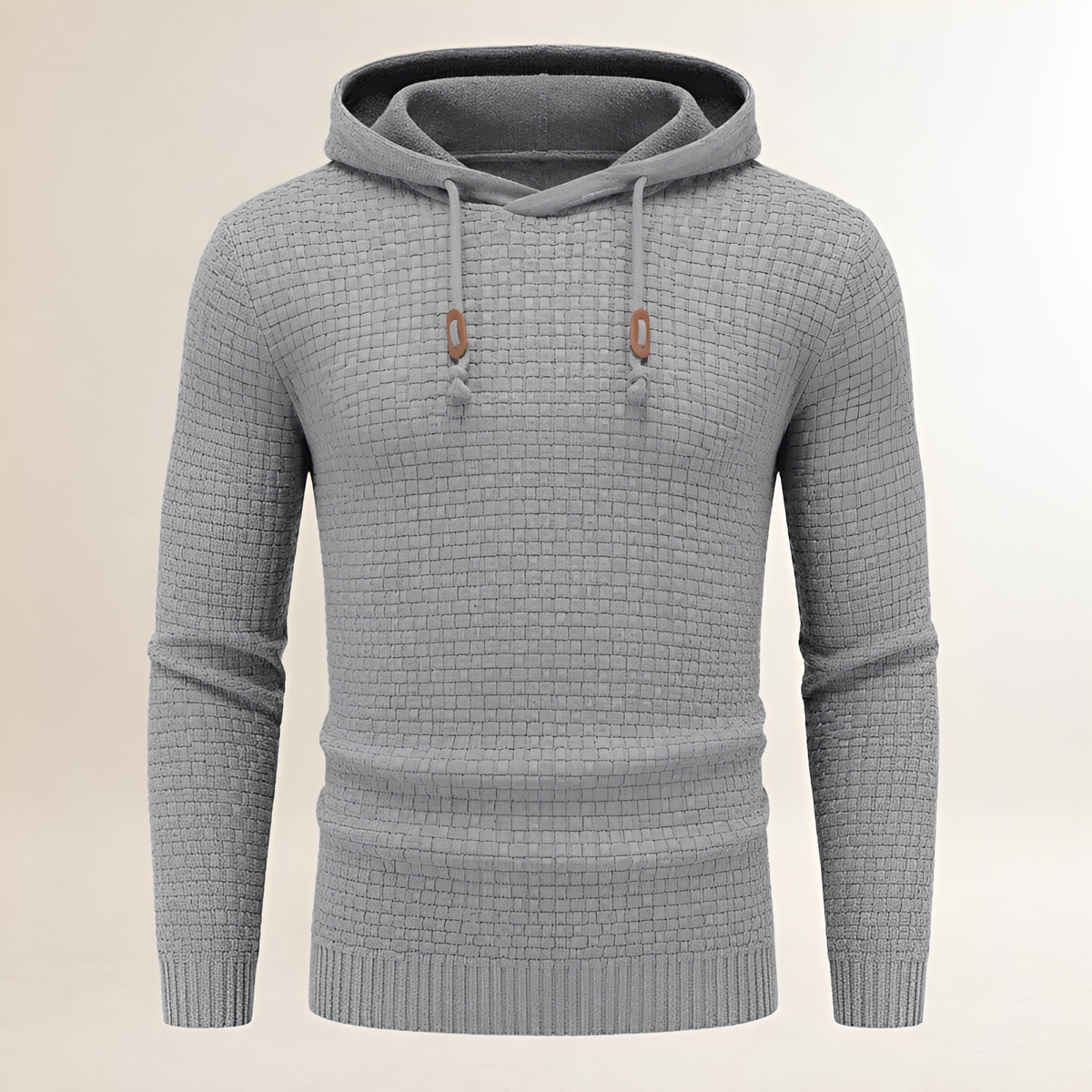 Hoodie Men's Pullover with Basket-Weave Texture, Drawstring Hood, Ribbed Cuffs, Tailored Fit