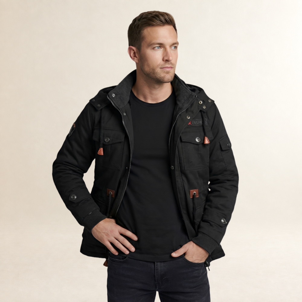 Jacket Men Hooded with Multiple Pockets - Adjustable Fit, Casual Style
