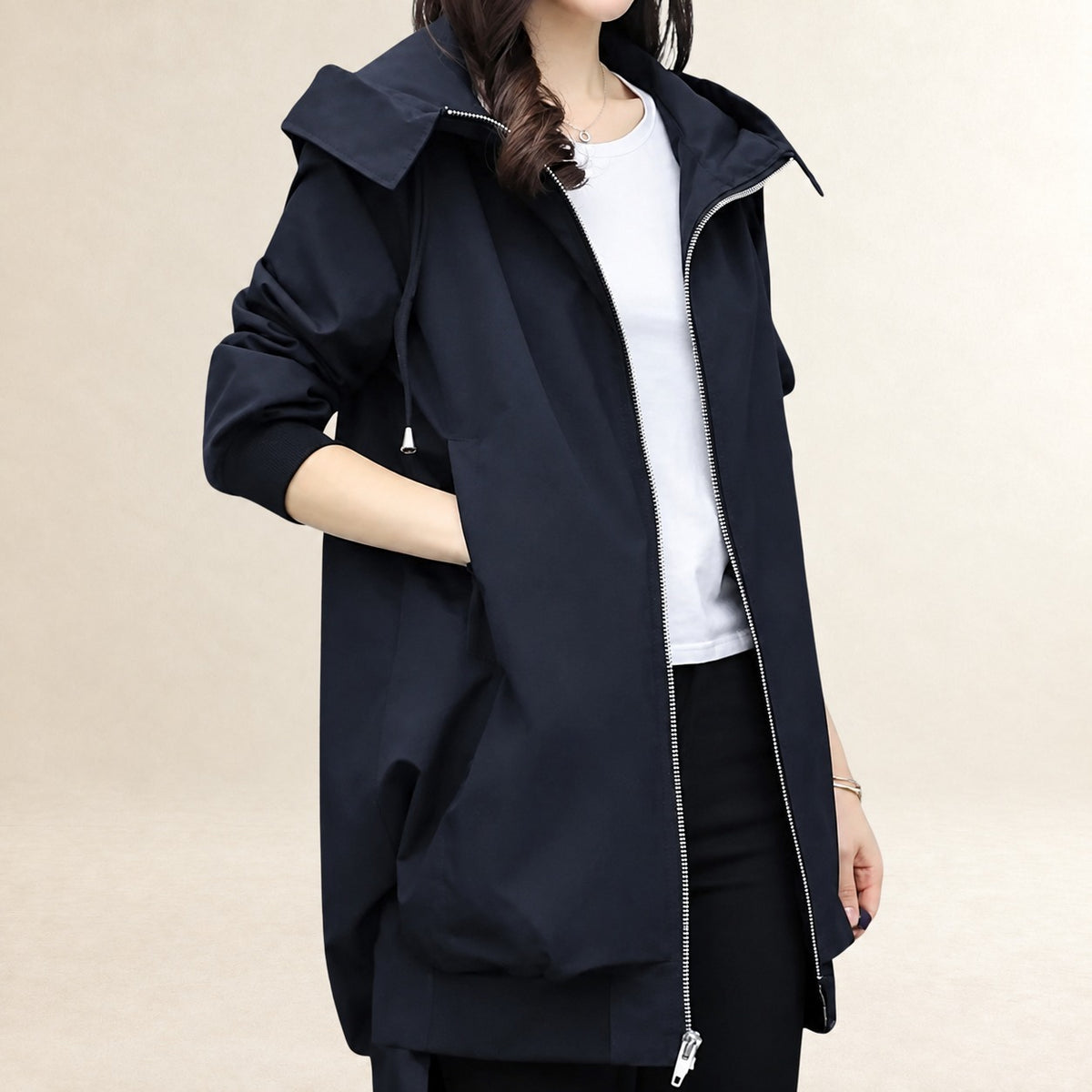 Jacket Women Hooded Zip Front Casual Outerwear - Modern Fit with Pockets