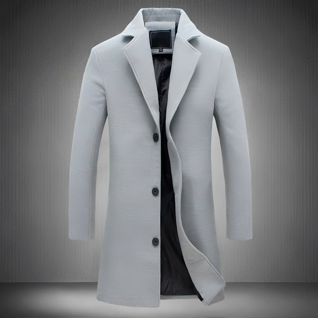 Long Men's Coat - Classic Lapel, Button Closure, Side Pockets, Regular Fit