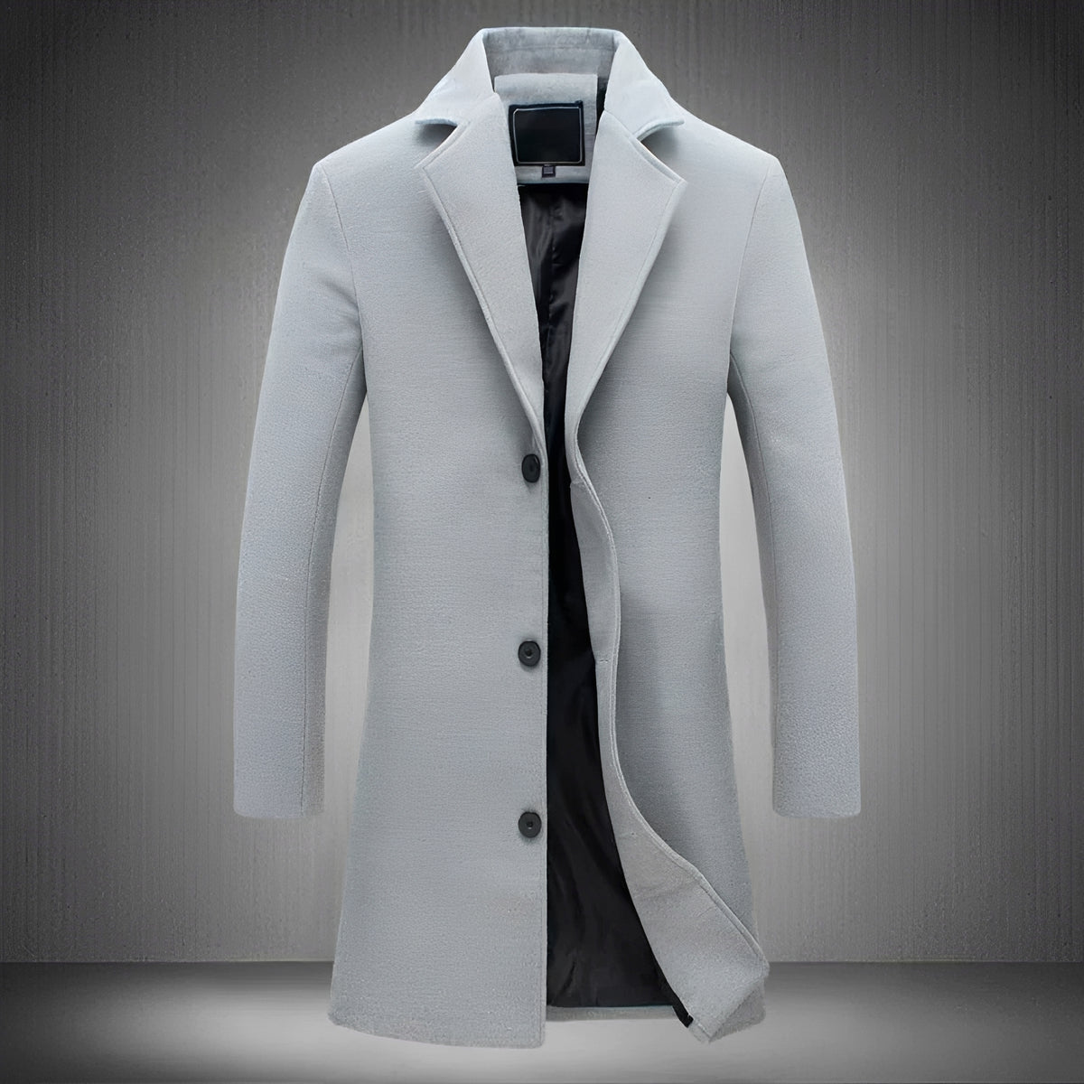 Long Men's Coat - Classic Lapel, Button Closure, Side Pockets, Regular Fit