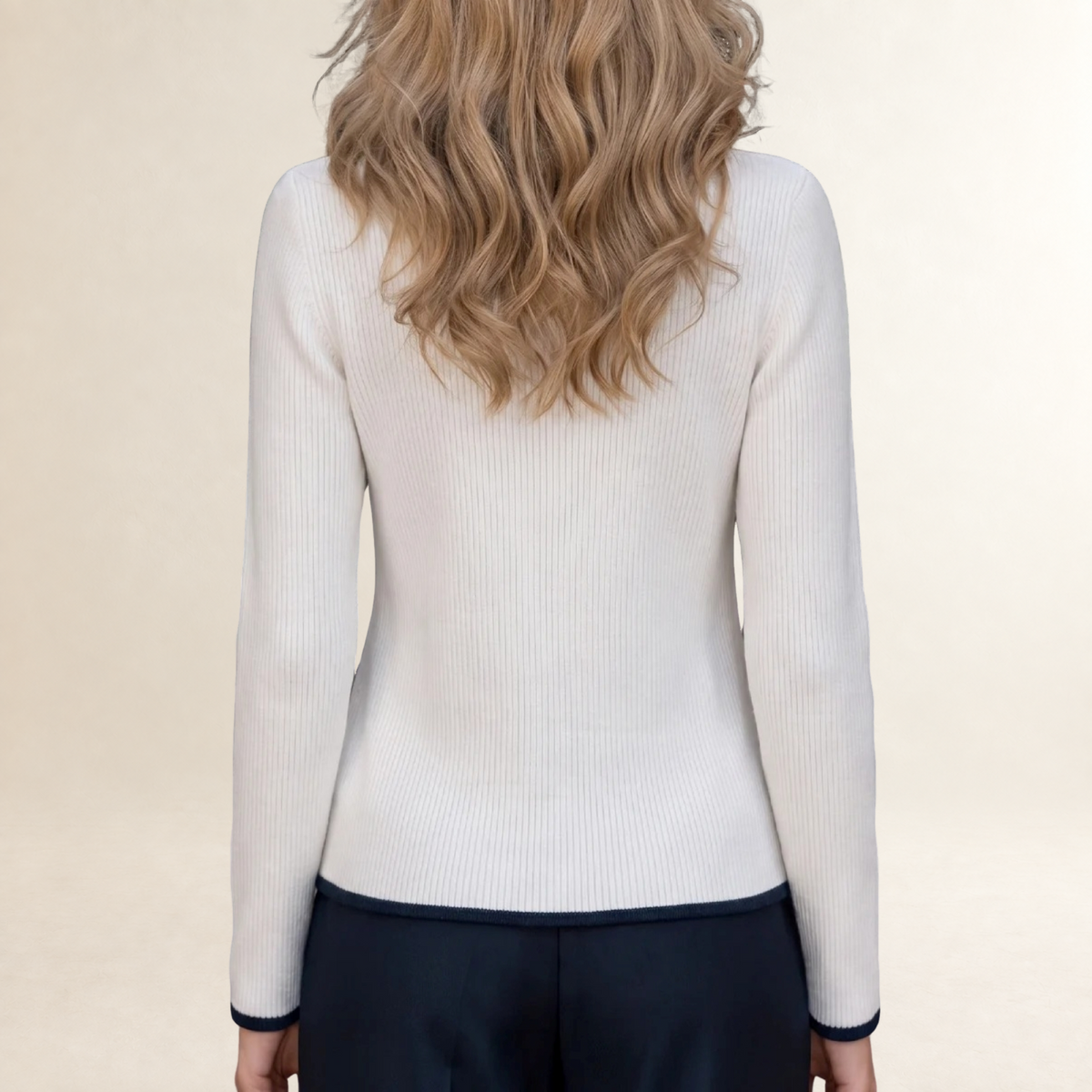 Long Sleeve Cardigan for Women Ribbed Zip-Up with High Collar and Contrast Trim
