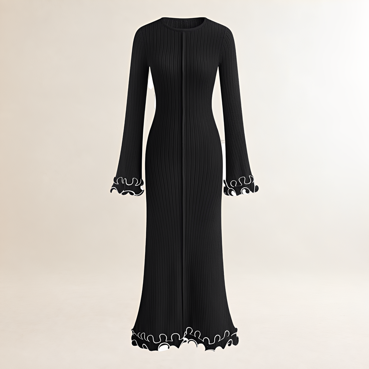 Long Sleeve Dress for Women Ruffle Hem Slim Fit Maxi Style
