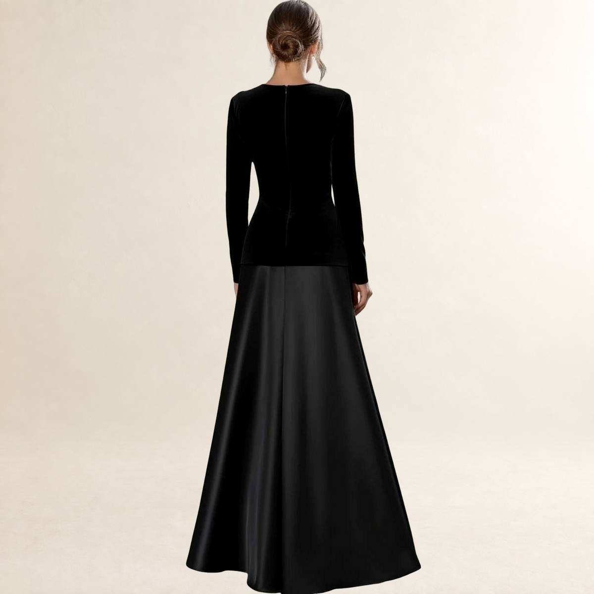 Long Sleeve Evening Gown for Women - A-Line Silhouette with Fitted Bodice