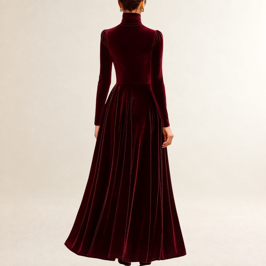 Long Sleeve Maxi Dress Women High Neck with Fitted Bodice - Elegant Silhouette