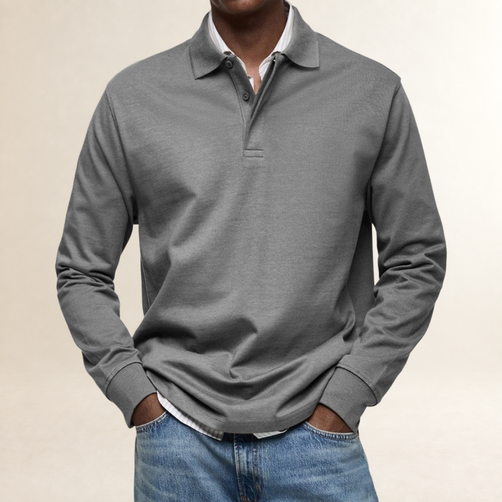 Long Sleeve Polo Shirt for Men - Classic Fit, Button Placket, Versatile Style