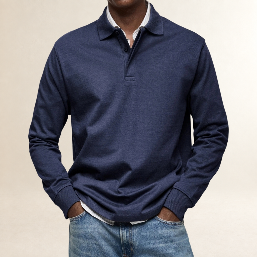 Long Sleeve Polo Shirt for Men - Classic Fit, Button Placket, Versatile Style