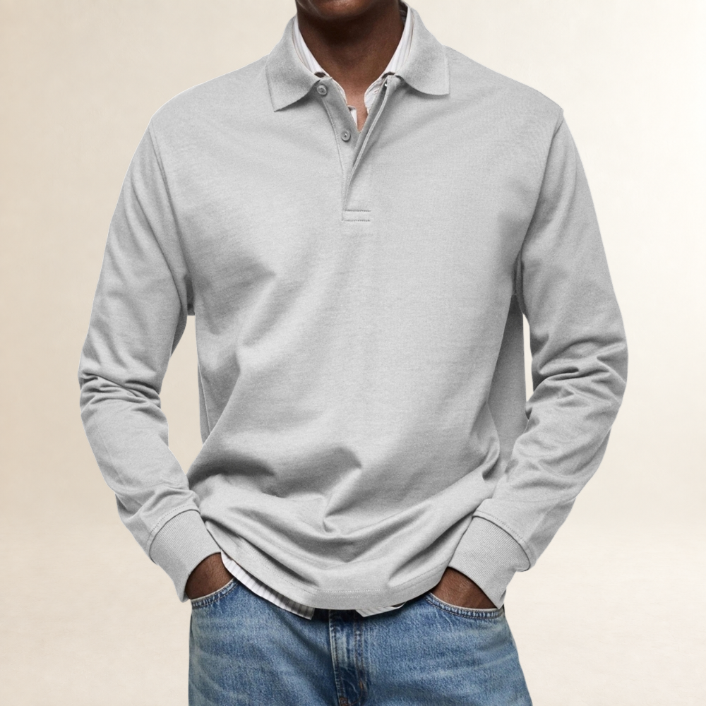 Long Sleeve Polo Shirt for Men - Classic Fit, Button Placket, Versatile Style