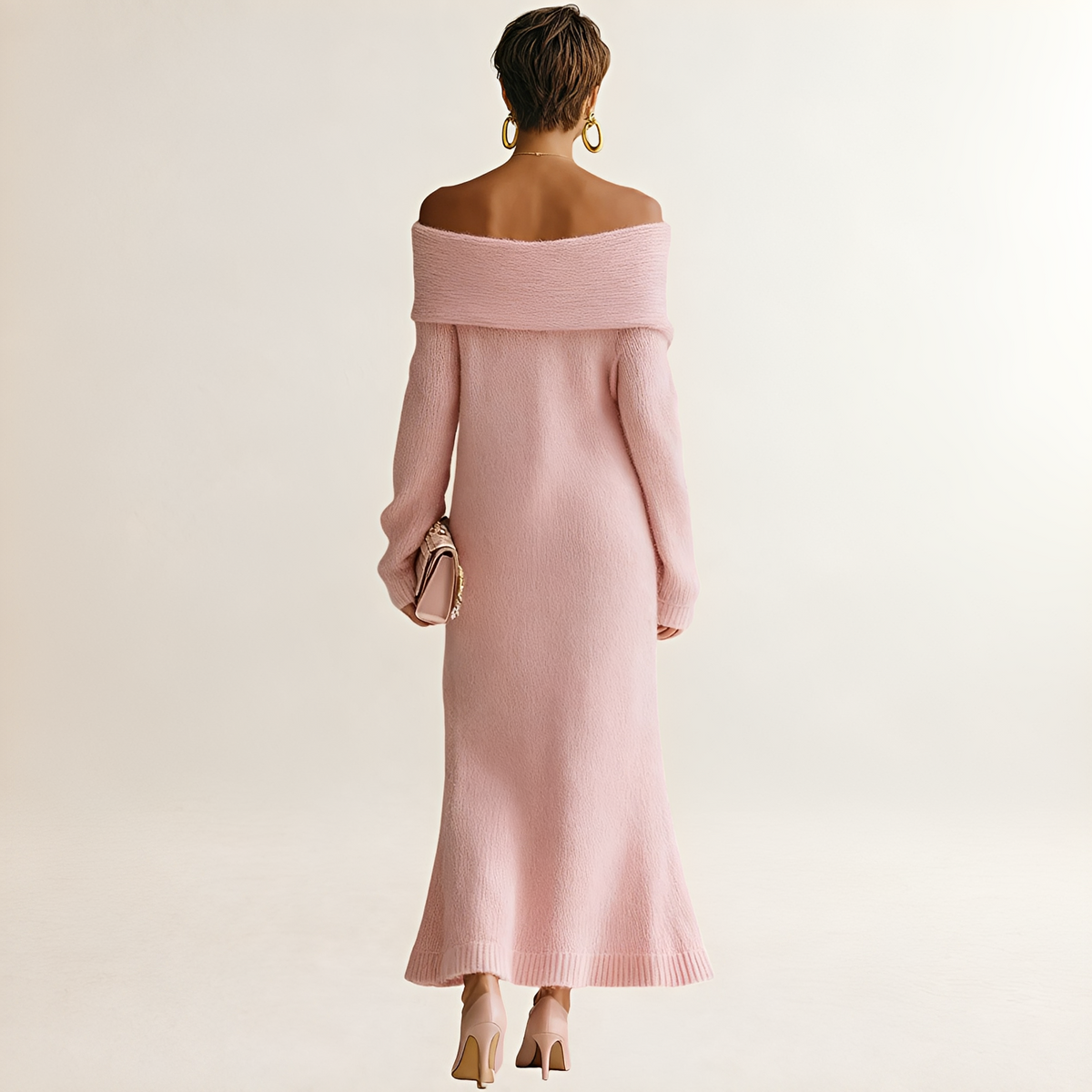 Maxi Dress for Women Off-the-Shoulder Loose Fit Long Sleeve