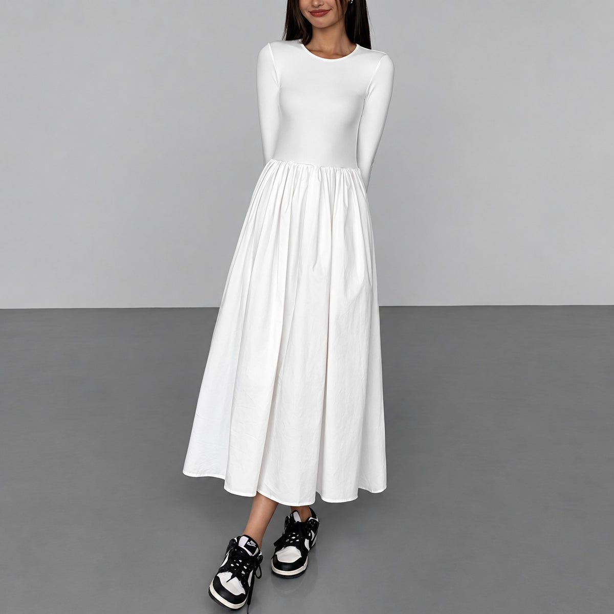 Maxi Dress Women Long Sleeve Crew Neck - Regular Fit with Pockets