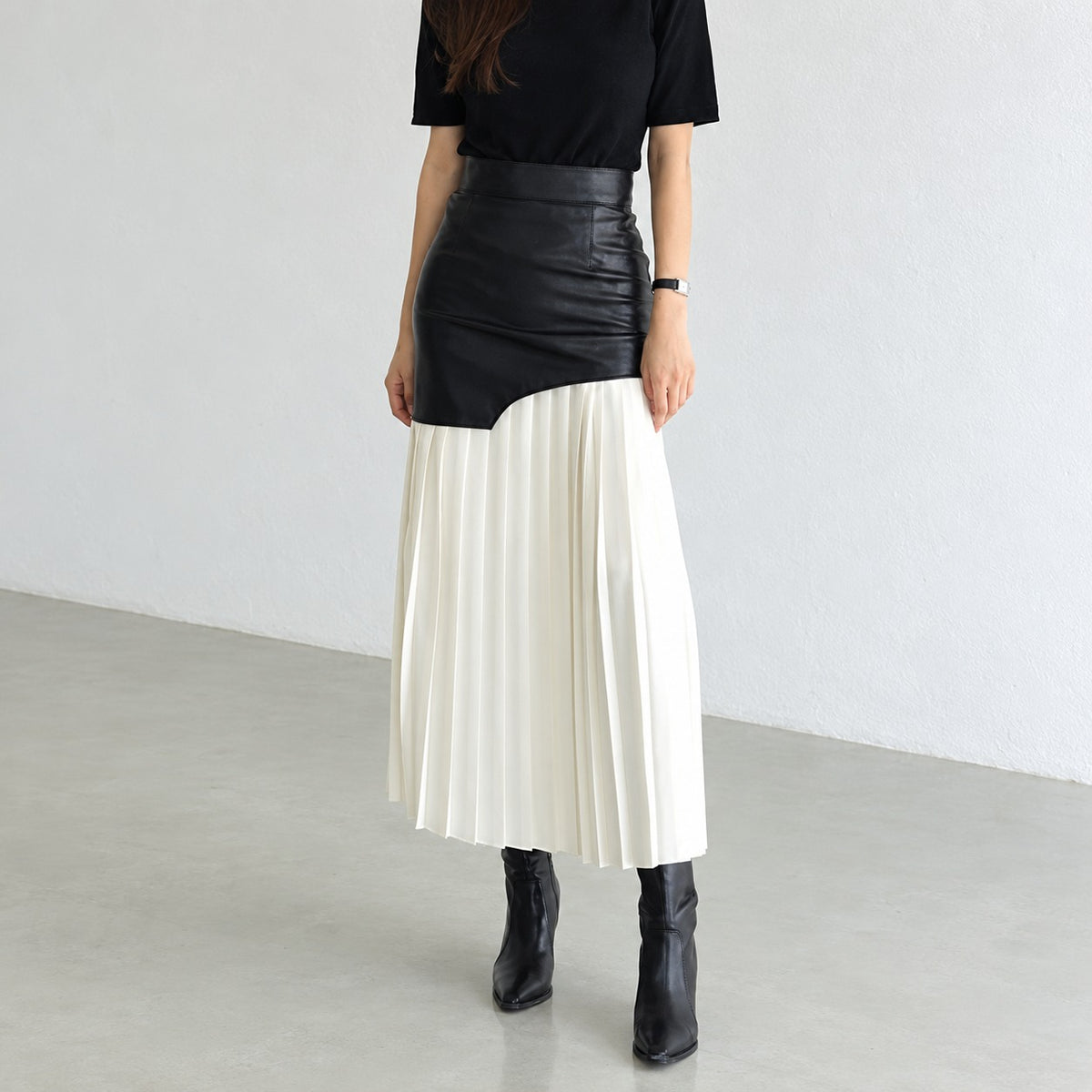 Maxi Skirt for Women - Asymmetric Pleated Design with High Waist, Regular Fit
