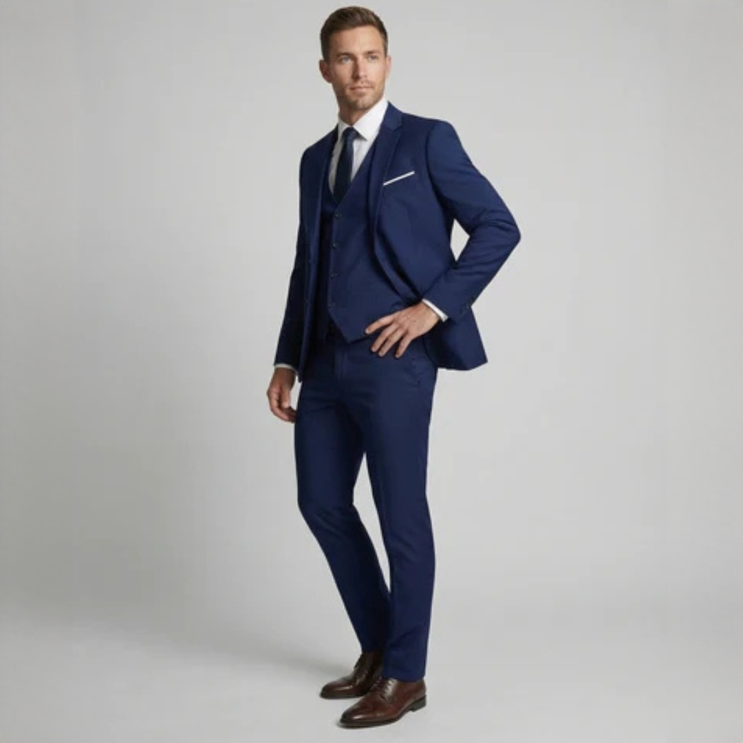 Men's 3-Piece Suit - Single-Breasted Two-Button Notch Lapel Jacket, Slim Fit with Matching Vest & Flat-Front Trousers