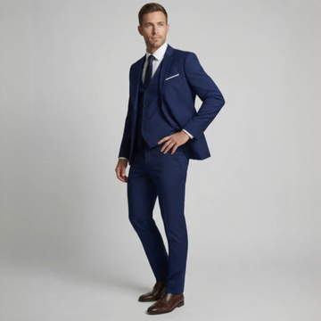 Men's 3-Piece Suit - Single-Breasted Two-Button Notch Lapel Jacket, Slim Fit with Matching Vest & Flat-Front Trousers