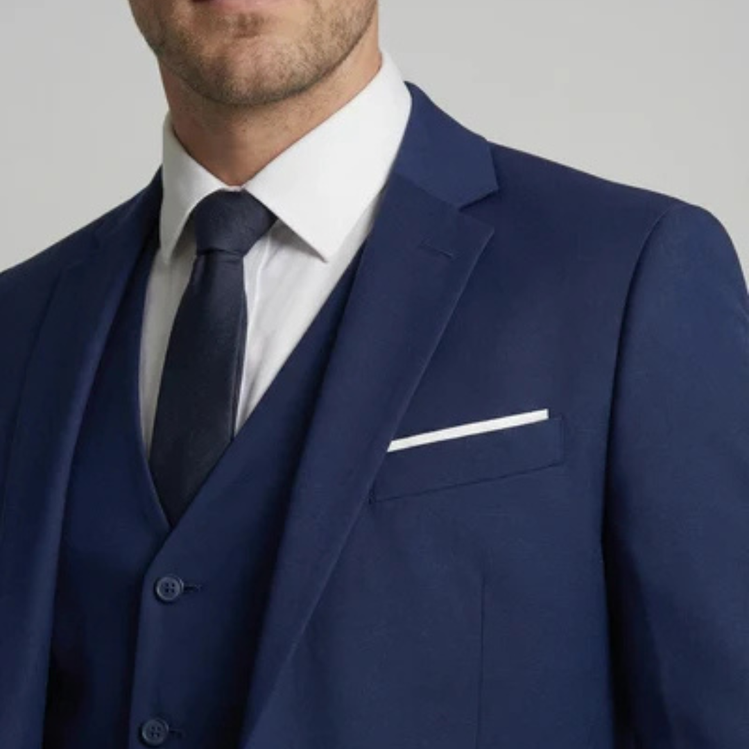 Men's 3-Piece Suit - Single-Breasted Two-Button Notch Lapel Jacket, Slim Fit with Matching Vest & Flat-Front Trousers