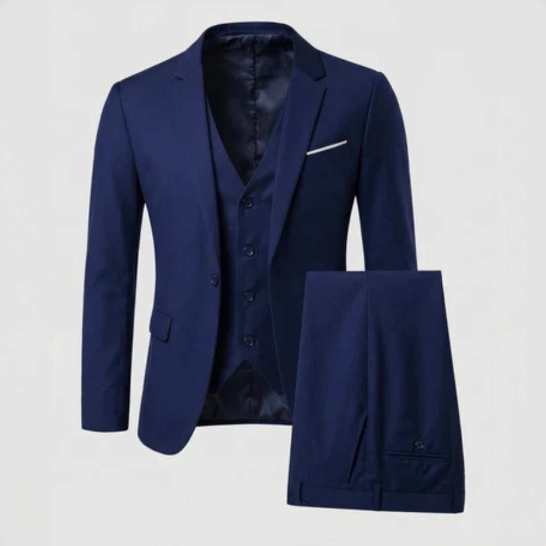 Men's 3-Piece Suit - Single-Breasted Two-Button Notch Lapel Jacket, Slim Fit with Matching Vest & Flat-Front Trousers