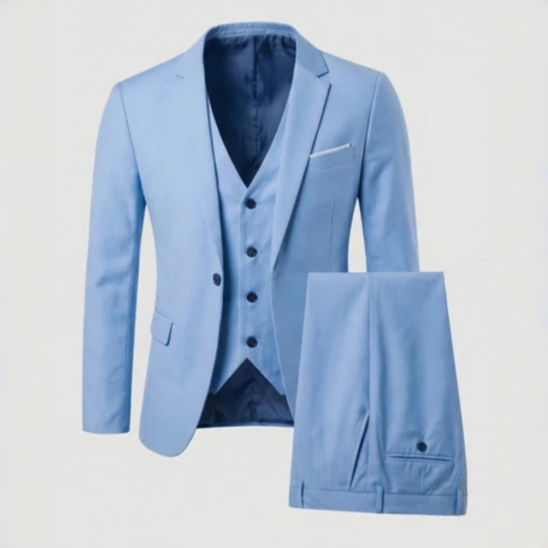 Men's 3-Piece Suit - Single-Breasted Two-Button Notch Lapel Jacket, Slim Fit with Matching Vest & Flat-Front Trousers