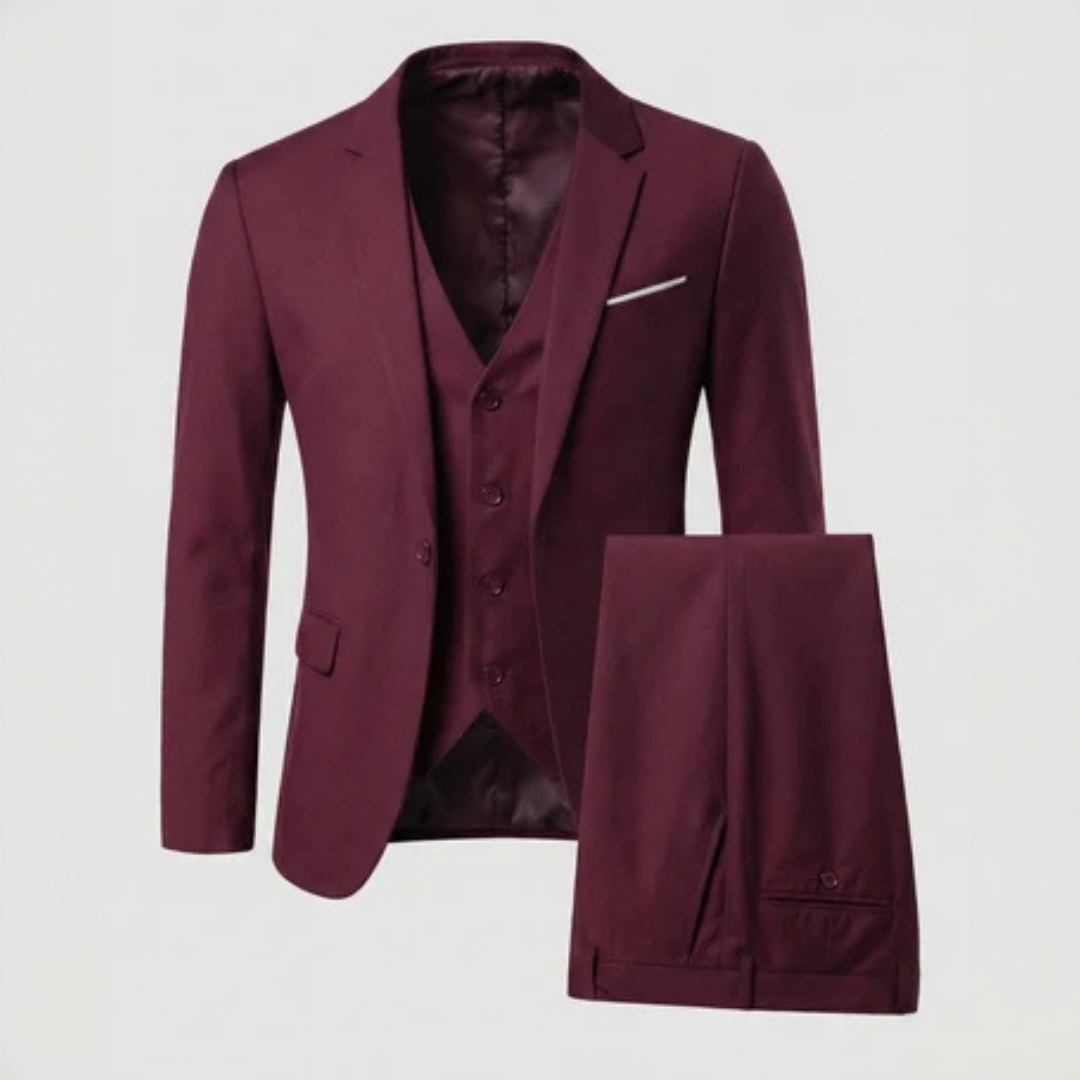 Men's 3-Piece Suit - Single-Breasted Two-Button Notch Lapel Jacket, Slim Fit with Matching Vest & Flat-Front Trousers