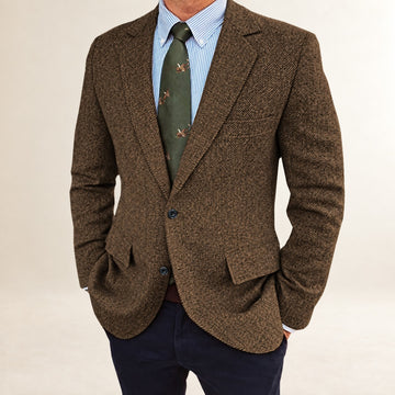 Men's Blazer Herringbone Pattern Regular Fit - Classic Two-Button Design