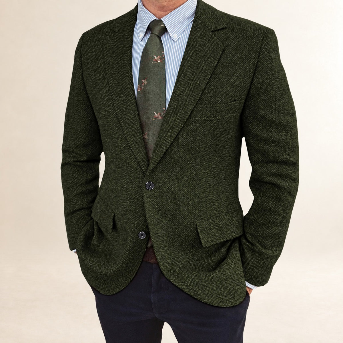Men's Blazer Herringbone Pattern Regular Fit - Classic Two-Button Design