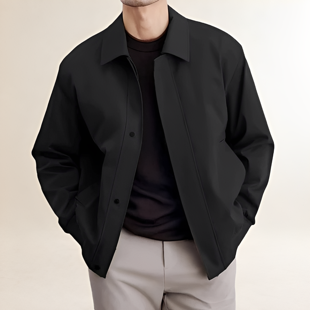 Men's Bomber Jacket with Snap Closure and Classic Collar - Relaxed Fit