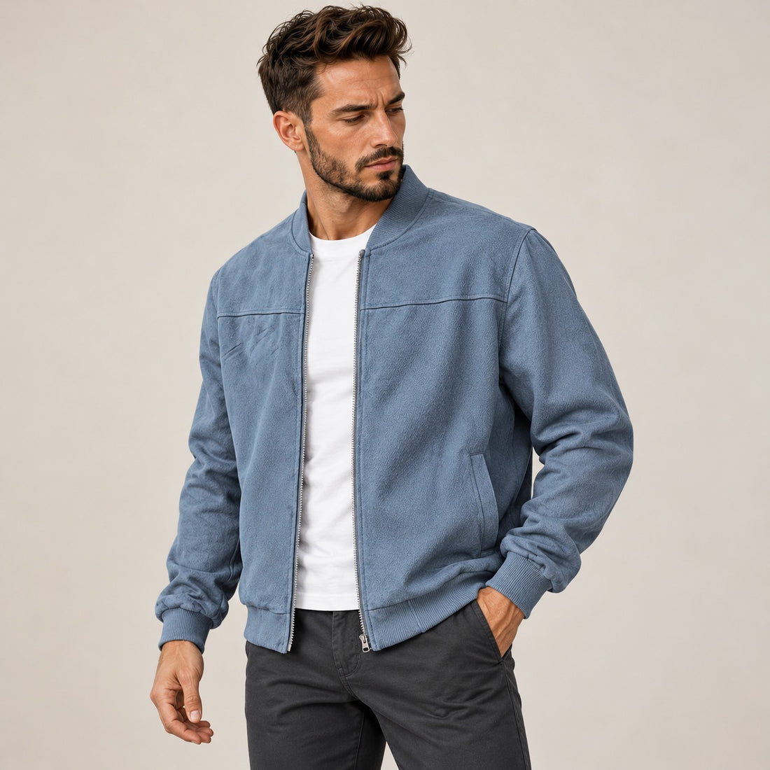 Men's Bomber Jacket - Zip-Up, Casual Style, Slim Fit