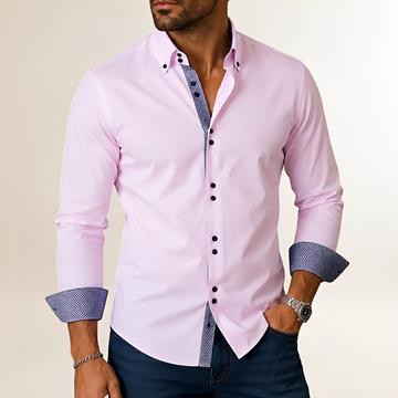 Men's Button Down Dress Shirt - Contrast Trim, Long Sleeve, Tailored Fit