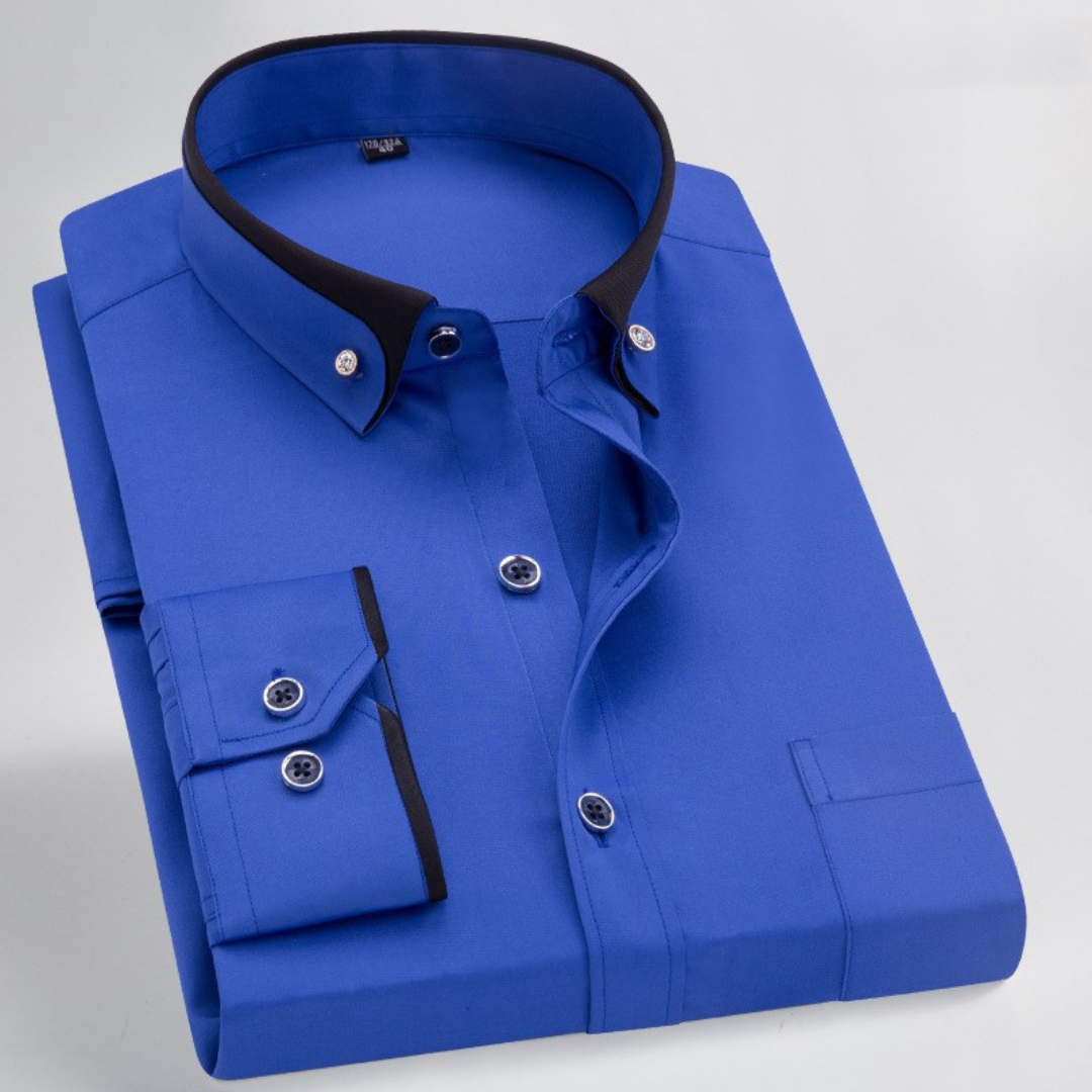 Men's button-down shirt with contrast collar and trim, long sleeve, regular fit