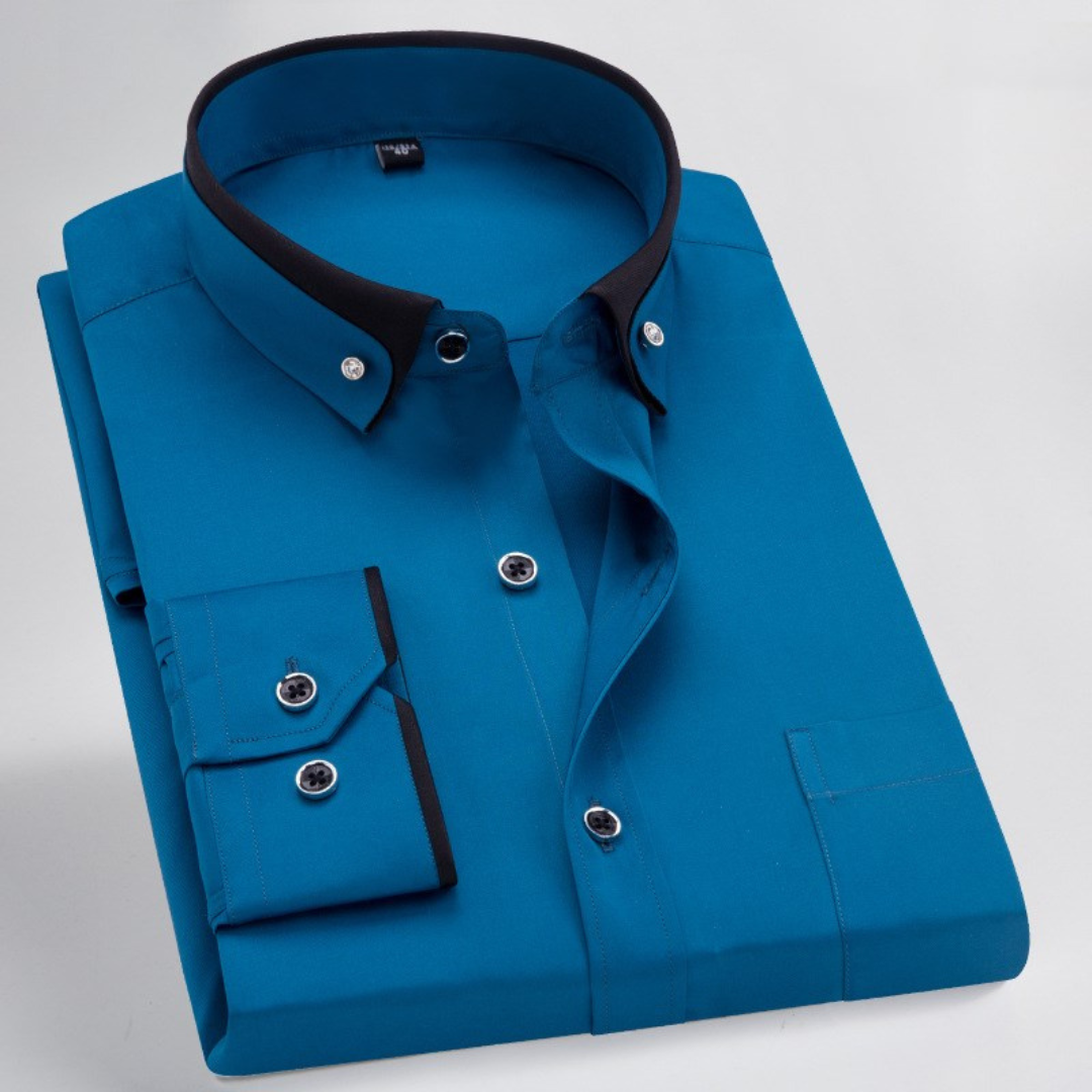 Men's button-down shirt with contrast collar and trim, long sleeve, regular fit