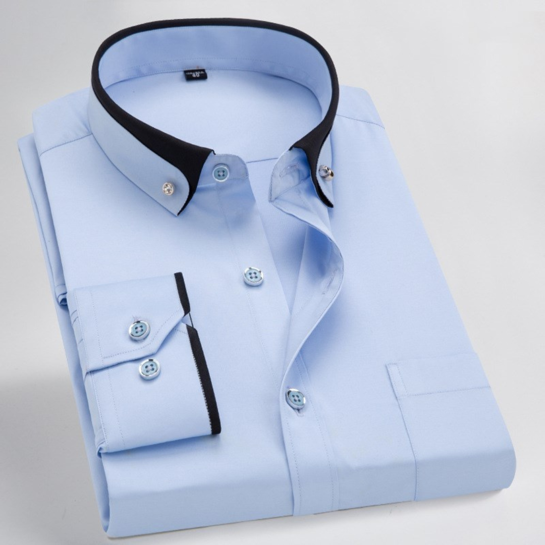 Men's button-down shirt with contrast collar and trim, long sleeve, regular fit