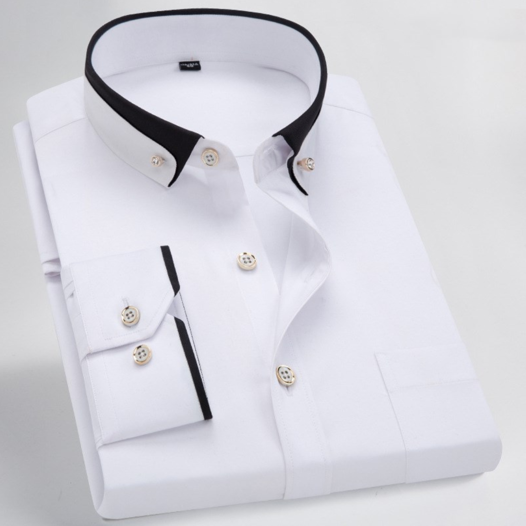 Men's button-down shirt with contrast collar and trim, long sleeve, regular fit