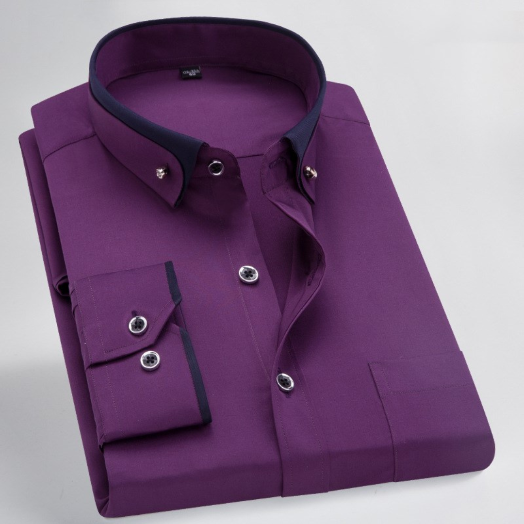 Men's button-down shirt with contrast collar and trim, long sleeve, regular fit