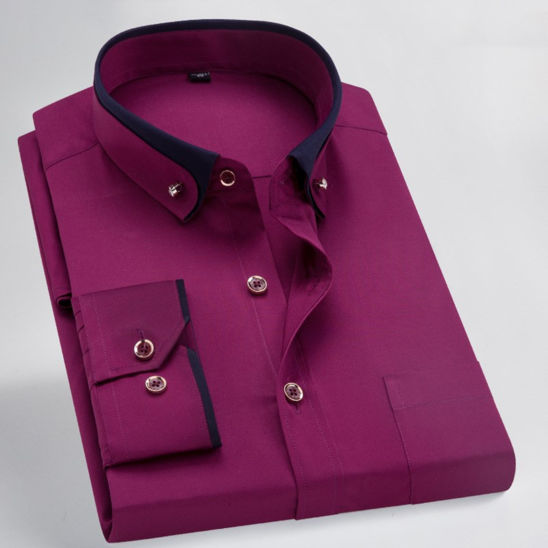 Men's button-down shirt with contrast collar and trim, long sleeve, regular fit