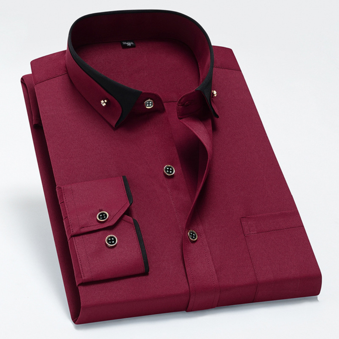 Men's button-down shirt with contrast collar and trim, long sleeve, regular fit