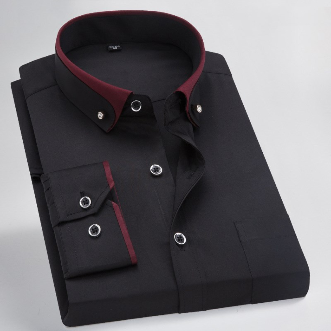 Men's button-down shirt with contrast collar and trim, long sleeve, regular fit