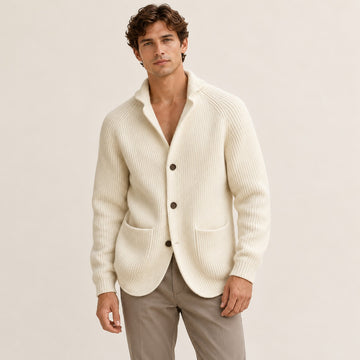 Men's Button-Front Cardigan, Shawl Collar, Raglan Sleeves, Patch Pockets, Tailored Fit