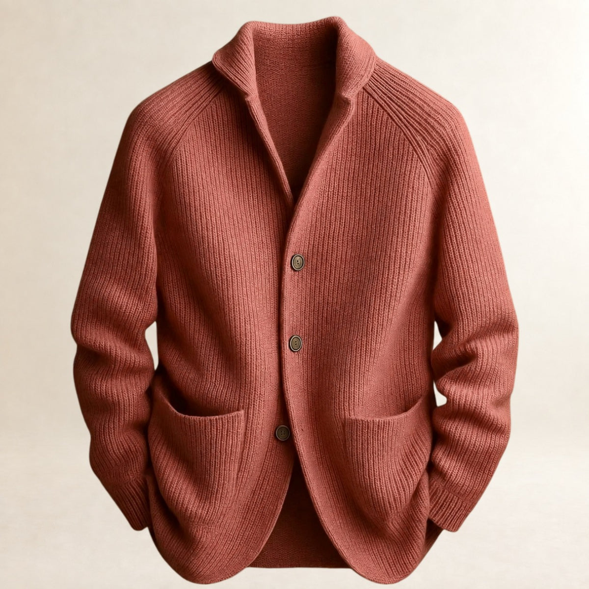 Men's Button-Front Cardigan, Shawl Collar, Raglan Sleeves, Patch Pockets, Tailored Fit